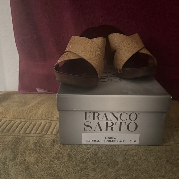 Franco Sarto Shoes - Franco Sarto Embossed Tan Slides